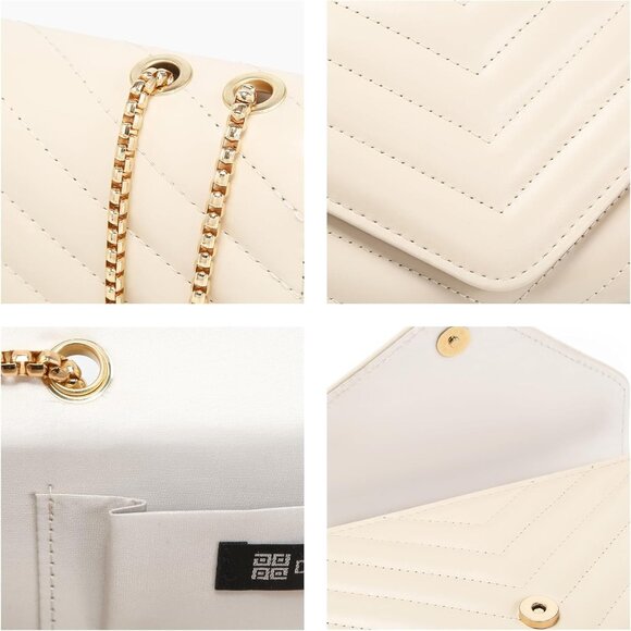 ⚡ Women's Cream Stylish Evening Clutch Chain Shoulder Strap Crossbody Bag - Picture 5 of 5